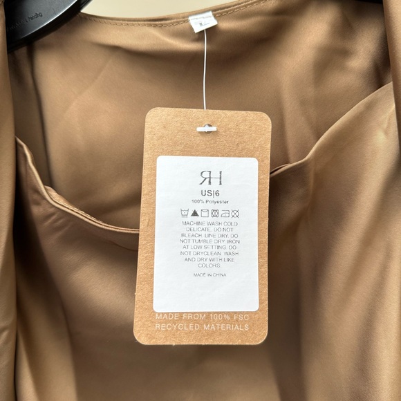 RIHOAS Coffee Satin Boat Neck Slip Midi Dress L/6 - Picture 5 of 5